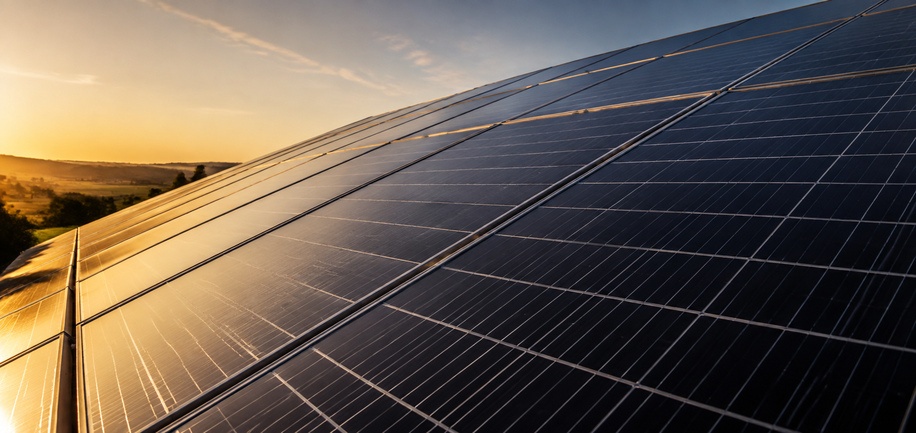 Painéis solares limpos sob a luz do sol